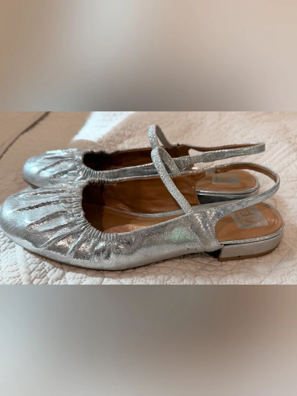 DV by Dolce Vita Silver Metallic Ruched Slingback Ballet Flats Size 11